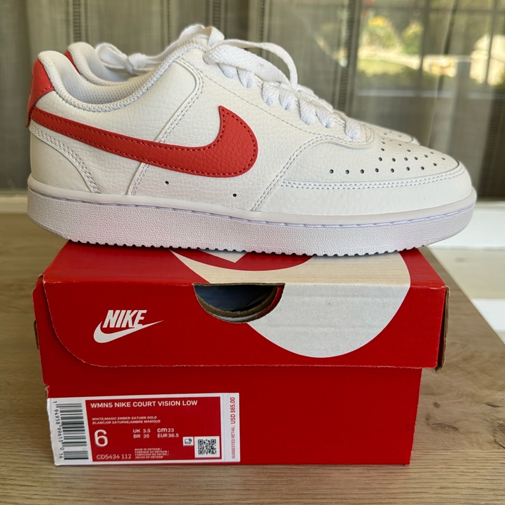 Women’s Nike Court Vision Low - white/magic ember/saturn gold